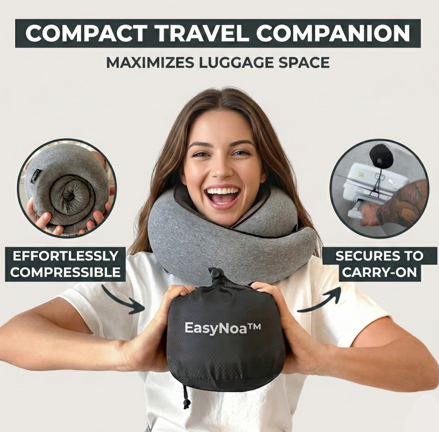 EasyNoa CloudComfort – 360° Ergonomic Memory Foam Travel Pillow
